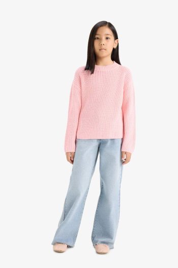 Girls' Standard Fit Crew Neck Knit Sweater