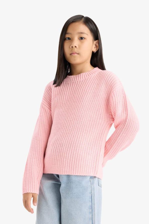 Girls' Standard Fit Crew Neck Knit Sweater