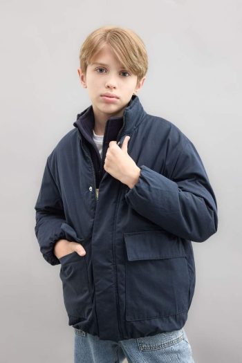 Boys' Water-Resistant Zip-Up Jacket with Snap Closure and Pockets