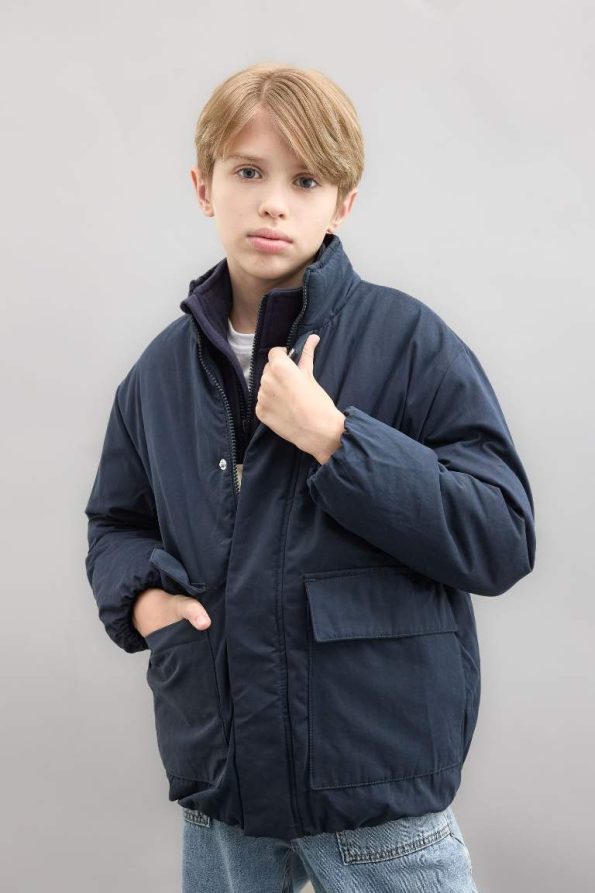 Boys' Water-Resistant Zip-Up Jacket with Snap Closure and Pockets