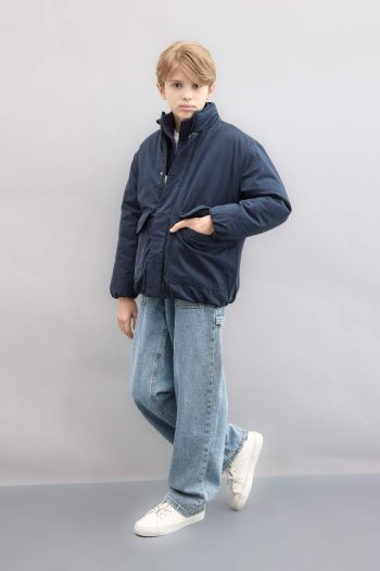 Boys' Water-Resistant Zip-Up Jacket with Snap Closure and Pockets