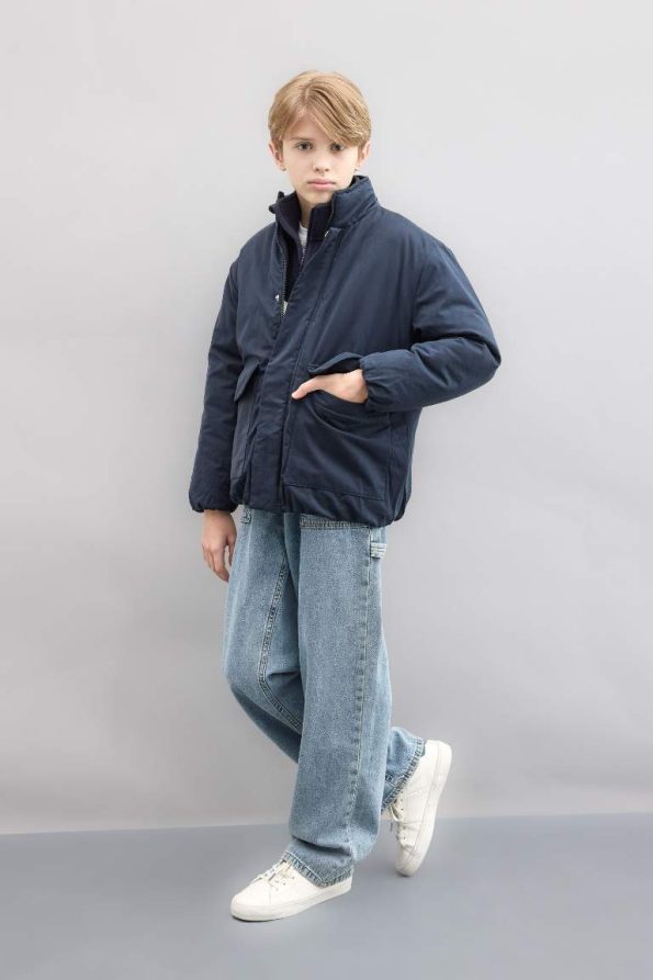 Boys' Water-Resistant Zip-Up Jacket with Snap Closure and Pockets