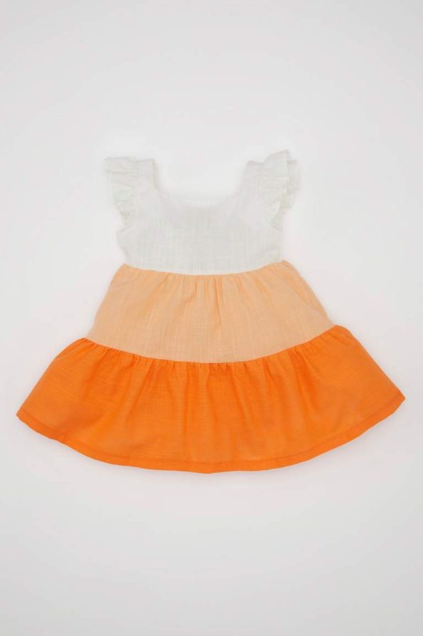 Girls' Short Sleeve Linen Look Dress