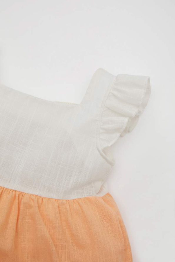 Girls' Short Sleeve Linen Look Dress