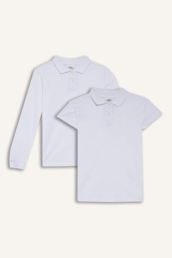Girls' School Polo Neck Basic Flat Pique T-Shirt Set
