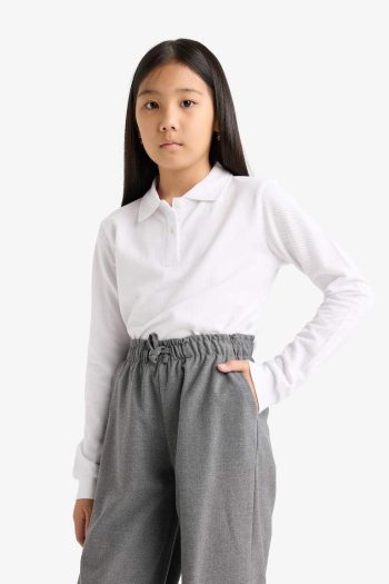 Girls' School Polo Neck Basic Flat Pique T-Shirt Set
