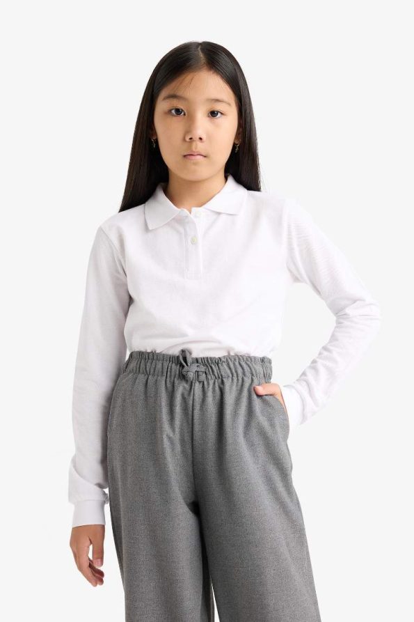 Girls' School Polo Neck Basic Flat Pique T-Shirt Set