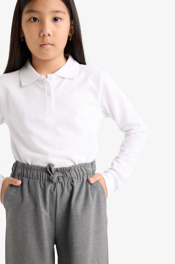 Girls' School Polo Neck Basic Flat Pique T-Shirt Set