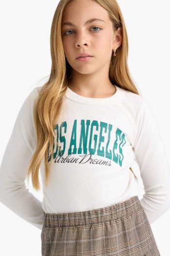 Girls' Slim Fit Printed Long Sleeve T-Shirt
