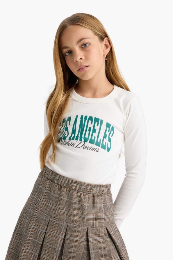 Girls' Slim Fit Printed Long Sleeve T-Shirt