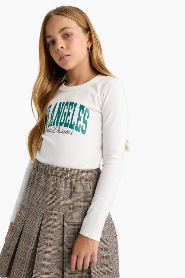Girls' Slim Fit Printed Long Sleeve T-Shirt