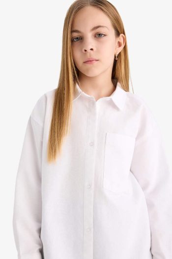 Girls' Oversized Oxford Long Sleeve School Shirt