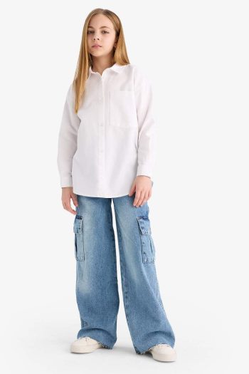 Girls' Oversized Oxford Long Sleeve School Shirt