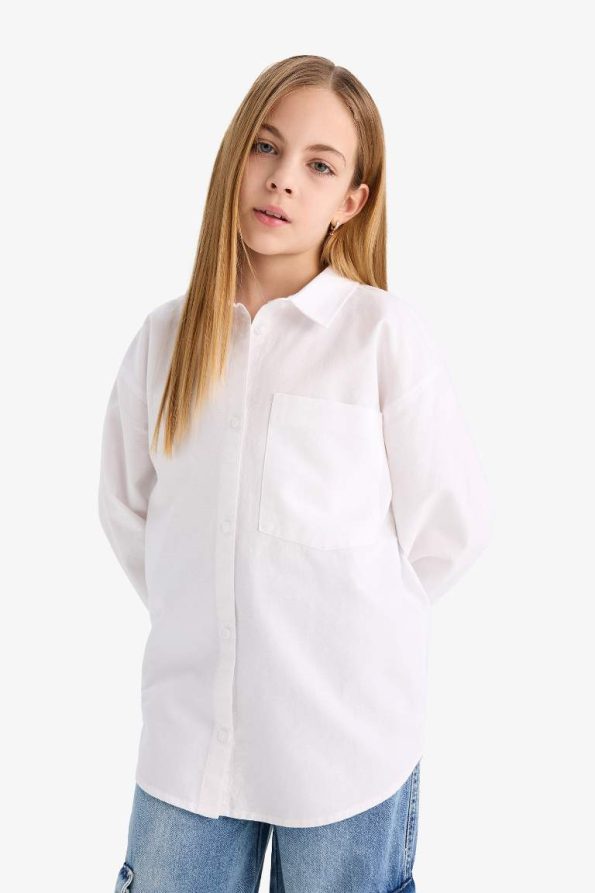 Girls' Oversized Oxford Long Sleeve School Shirt