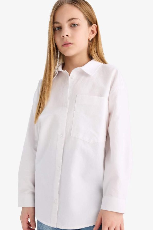 Girls' Oversized Oxford Long Sleeve School Shirt