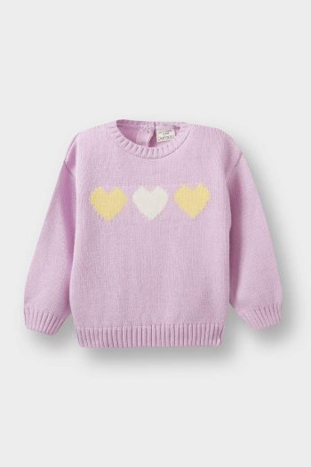 Girls' Heart Patterned Sweater with Crew Neck