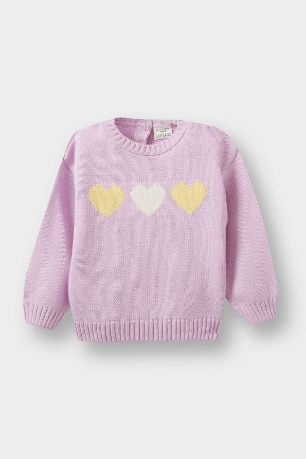 Girls' Heart Patterned Sweater with Crew Neck