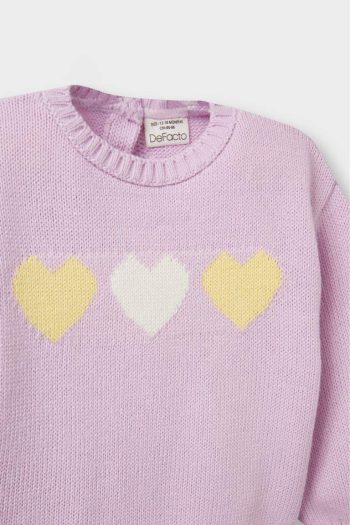 Girls' Heart Patterned Sweater with Crew Neck