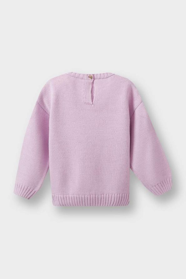 Girls' Heart Patterned Sweater with Crew Neck