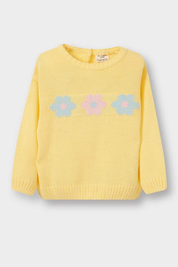 Girls' Floral Crew Neck Sweater