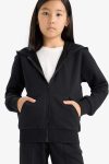 Girls' Basic Plain Hooded School Zip-Up Sweatshirt