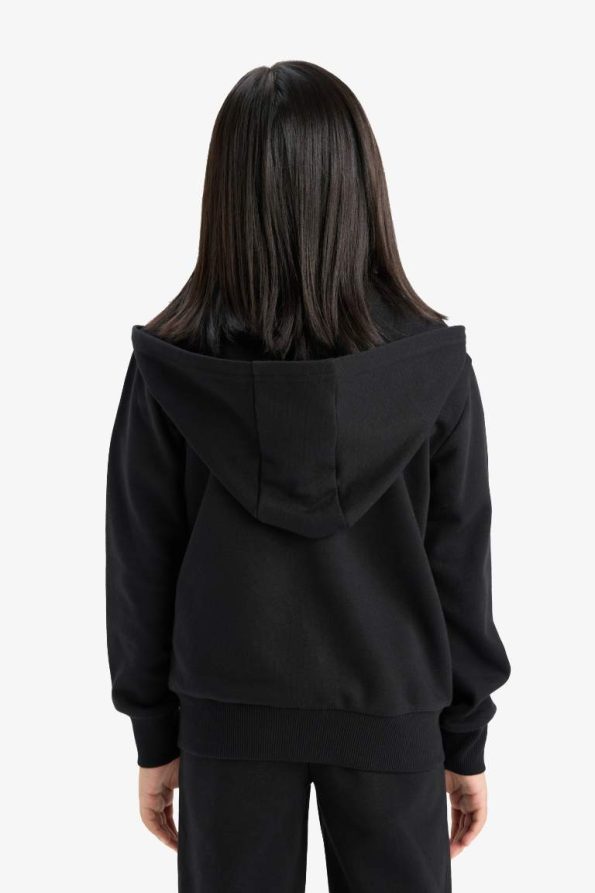 Girls' Basic Plain Hooded School Zip-Up Sweatshirt