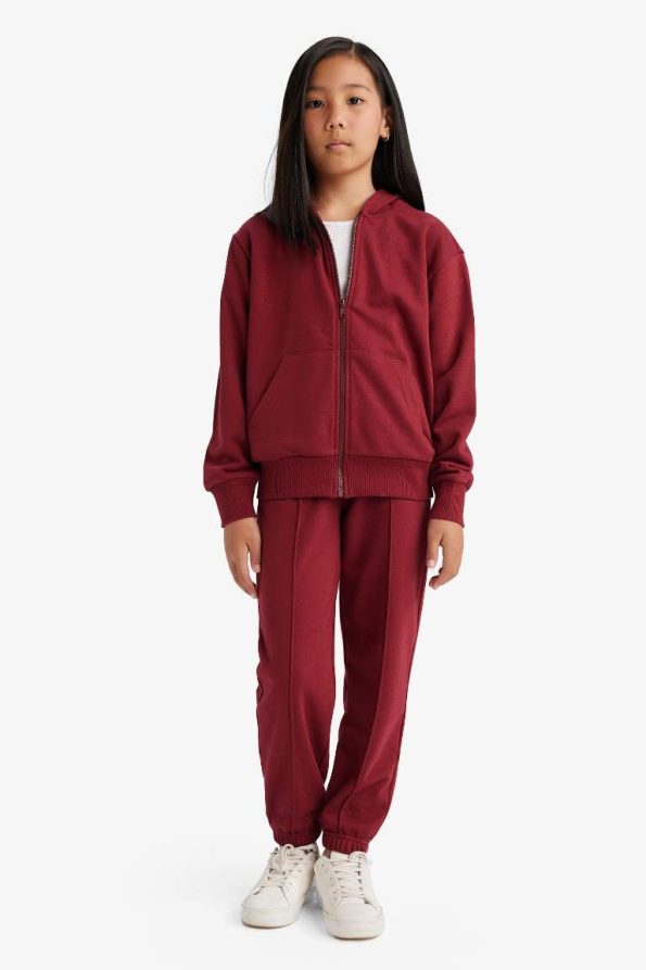Girls' Basic Solid Hooded School Zip Sweatshirt