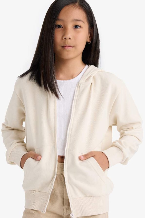 Girls' Basic Hooded School Zip Sweatshirt