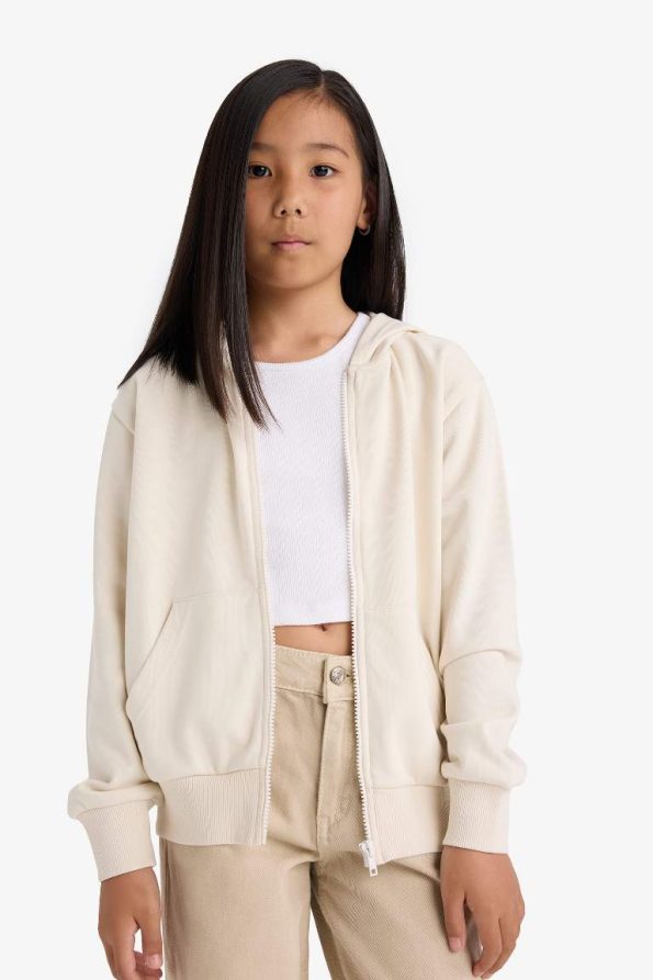 Girls' Basic Hooded School Zip Sweatshirt