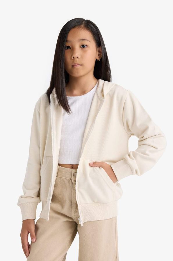Girls' Basic Hooded School Zip Sweatshirt