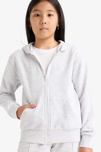 Girls' Basic Hooded School Zip-Up Sweatshirt