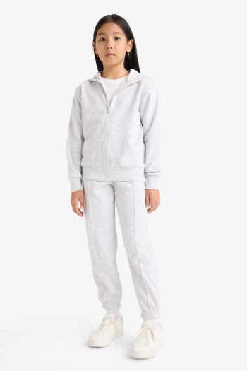 Girls' Basic Hooded School Zip-Up Sweatshirt