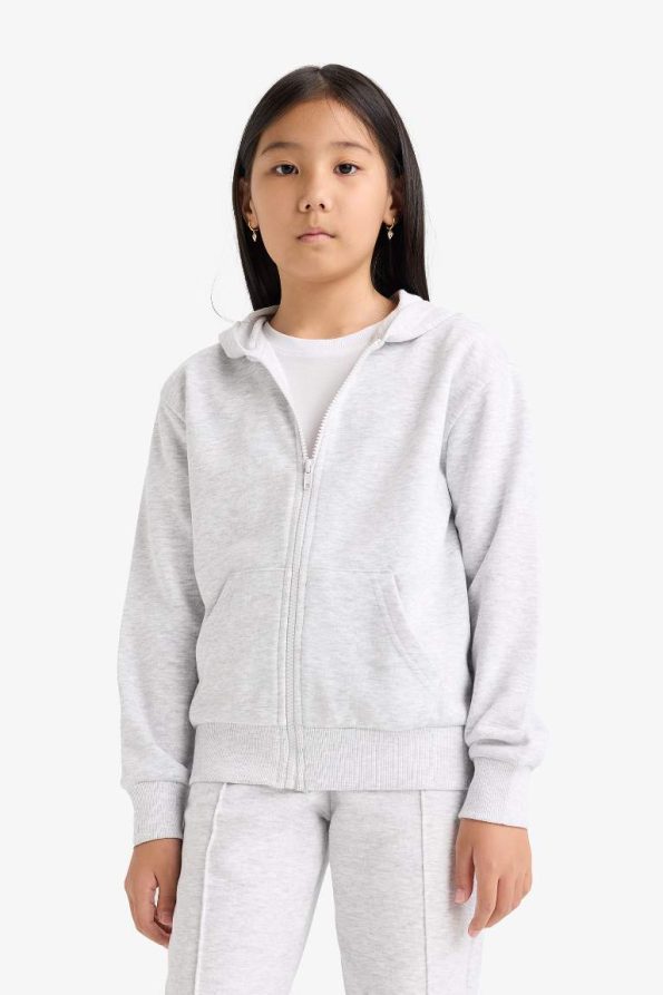 Girls' Basic Hooded School Zip-Up Sweatshirt
