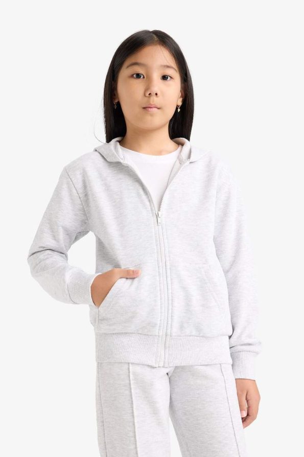 Girls' Basic Hooded School Zip-Up Sweatshirt