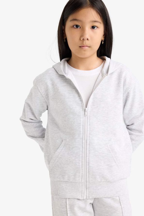 Girls' Basic Hooded School Zip-Up Sweatshirt