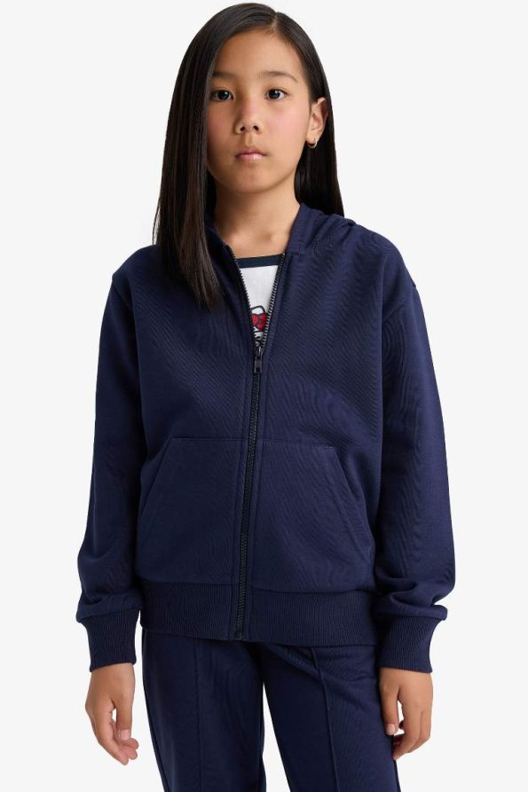 Girls' Basic Solid Hooded School Zip-Up Sweatshirt