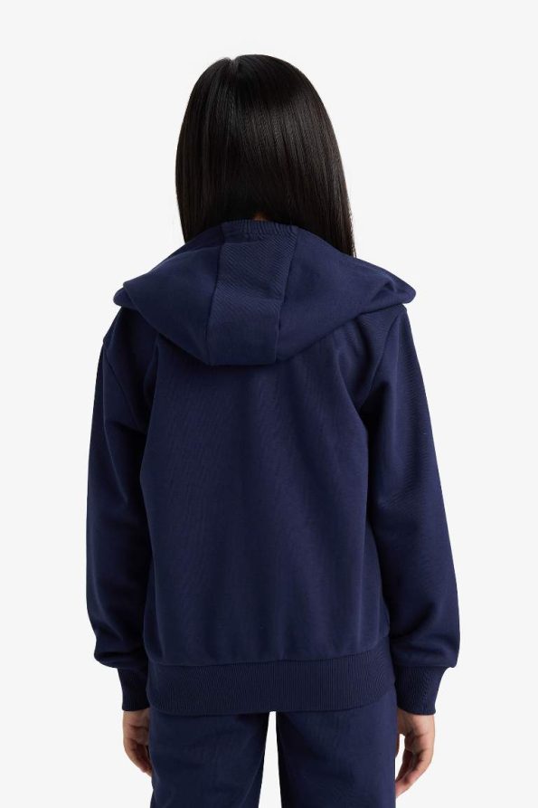 Girls' Basic Solid Hooded School Zip-Up Sweatshirt