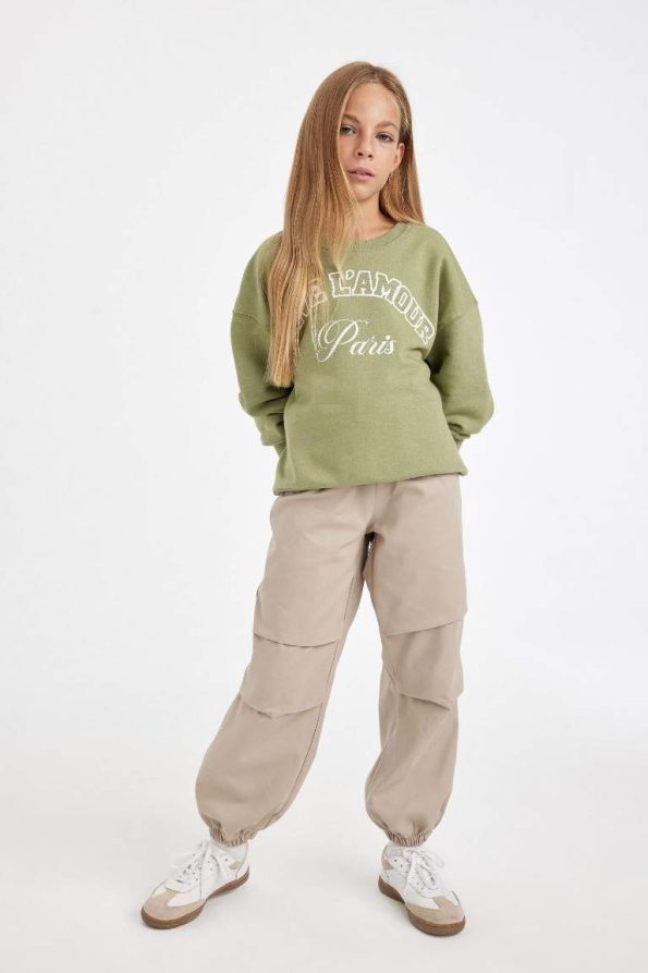 Girls' Cotton Parachute Pants with Elastic Waist and Pockets