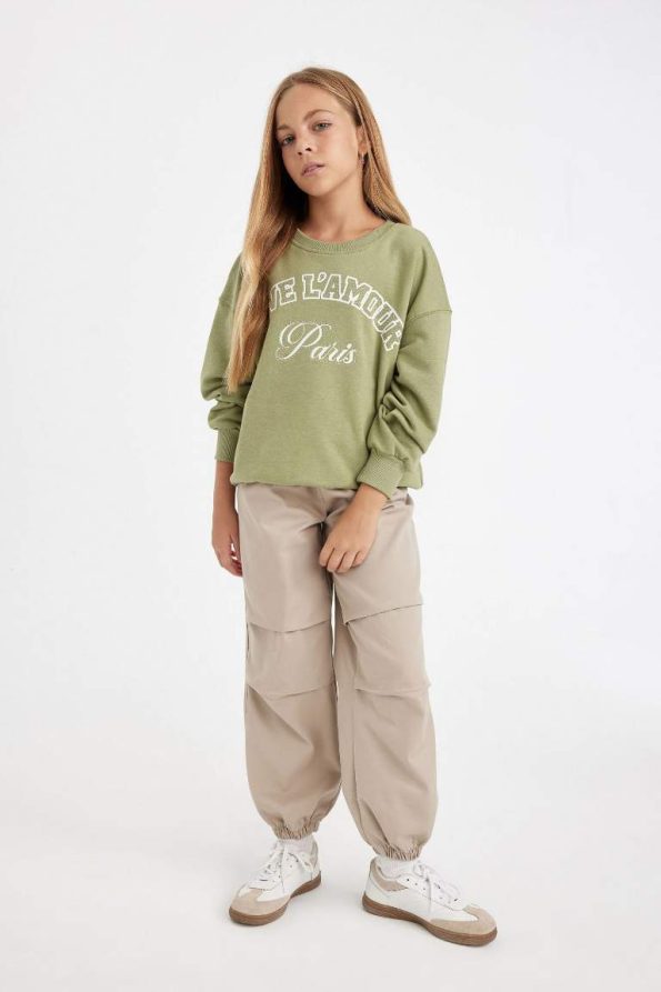 Girls' Cotton Parachute Pants with Elastic Waist and Pockets
