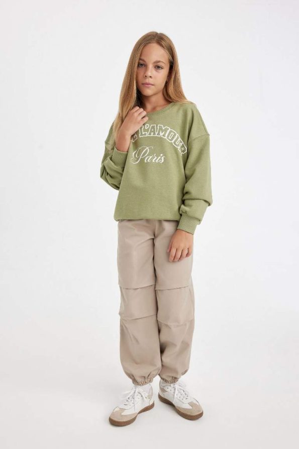 Girls' Cotton Parachute Pants with Elastic Waist and Pockets
