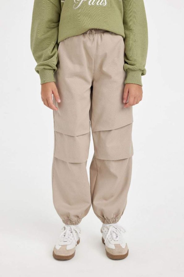Girls' Cotton Parachute Pants with Elastic Waist and Pockets