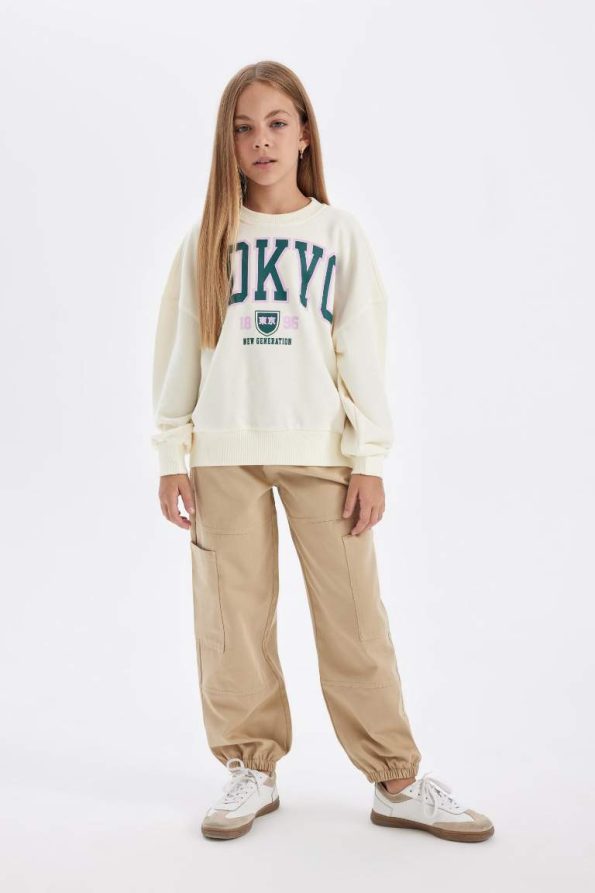 Girls' Cargo Pocket Elastic Waist and Hem Cotton Parachute Pants