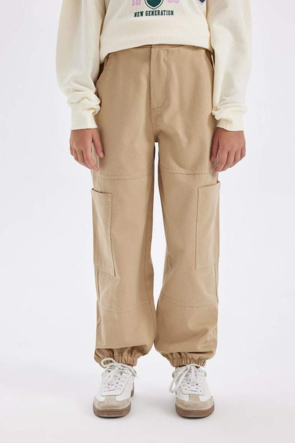 Girls' Cargo Pocket Elastic Waist and Hem Cotton Parachute Pants