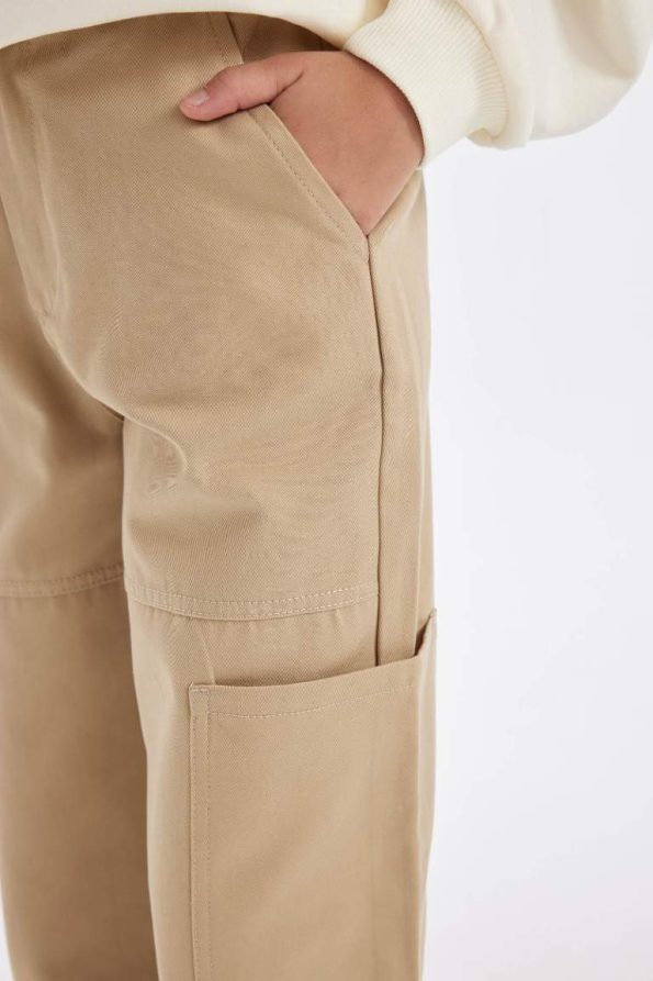 Girls' Cargo Pocket Elastic Waist and Hem Cotton Parachute Pants