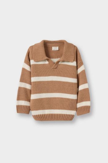 Boys' Striped Polo Neck Knit Sweater
