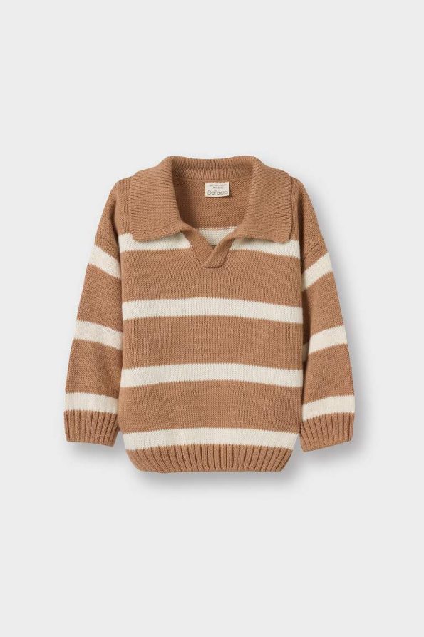 Boys' Striped Polo Neck Knit Sweater