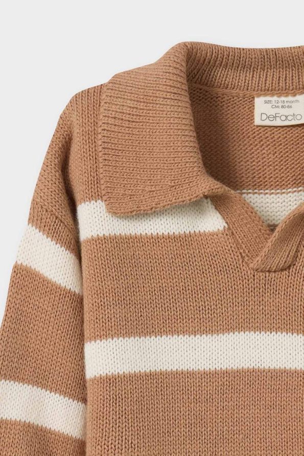 Boys' Striped Polo Neck Knit Sweater