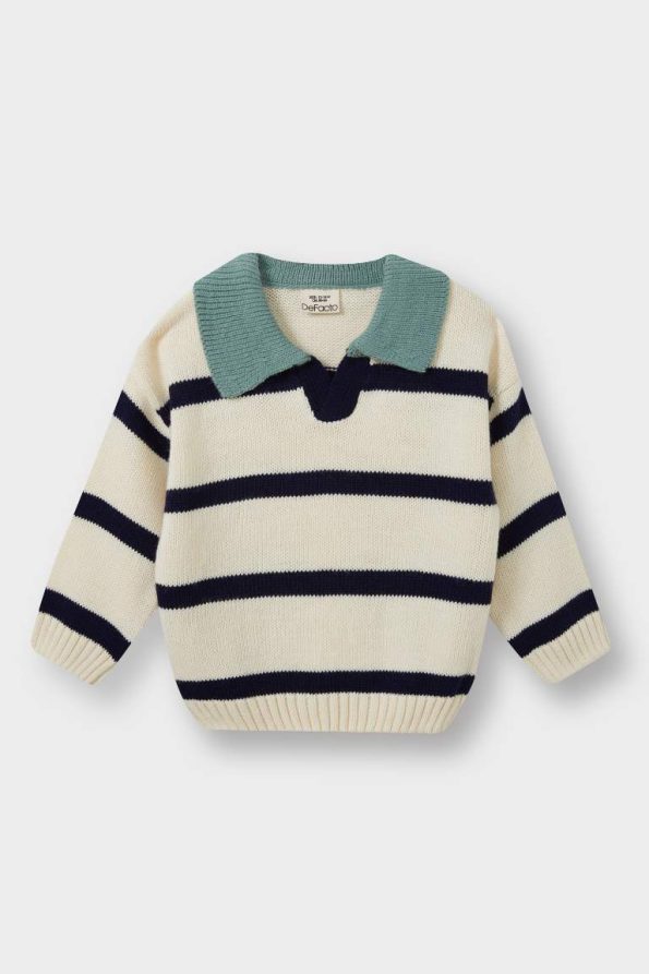Boys' Striped Polo Neck Knit Sweater