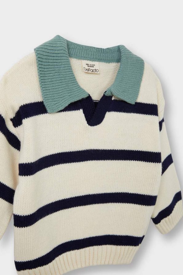 Boys' Striped Polo Neck Knit Sweater
