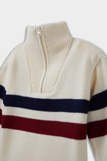 Boys' Striped Knit Sweater with Zippered Stand Collar